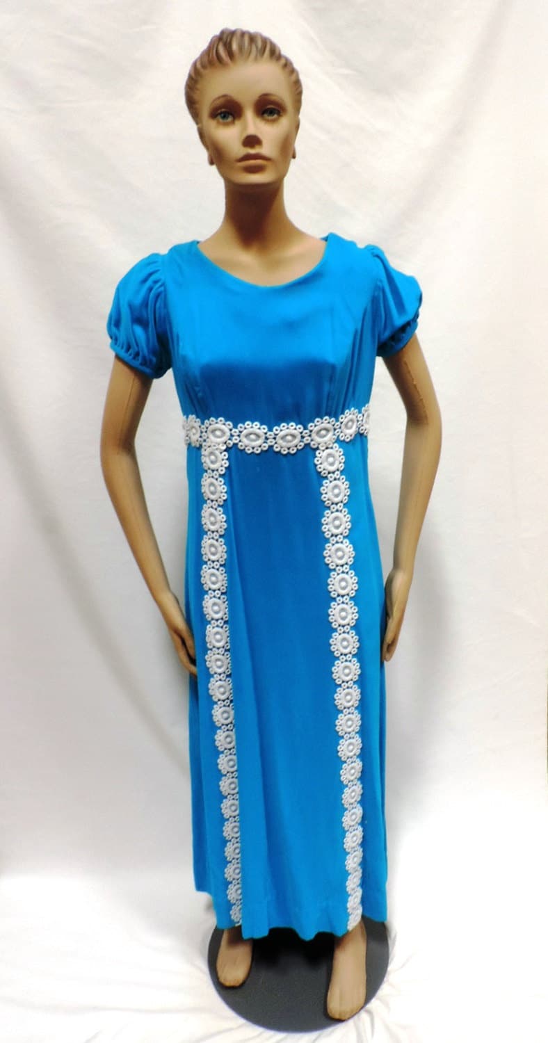 1960Er Jahre Kleid Aus Blauem Samt Empire-Maxirock von ReoccuringDreams