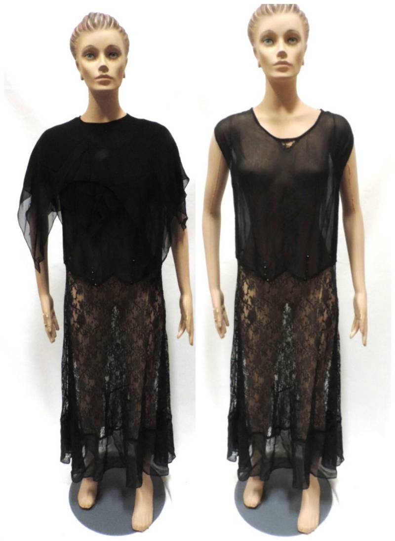 30Er Jahre Maxi Kleid Schwarz Spitze Seide Poncho Studie Display Reparatur Projekt von ReoccuringDreams