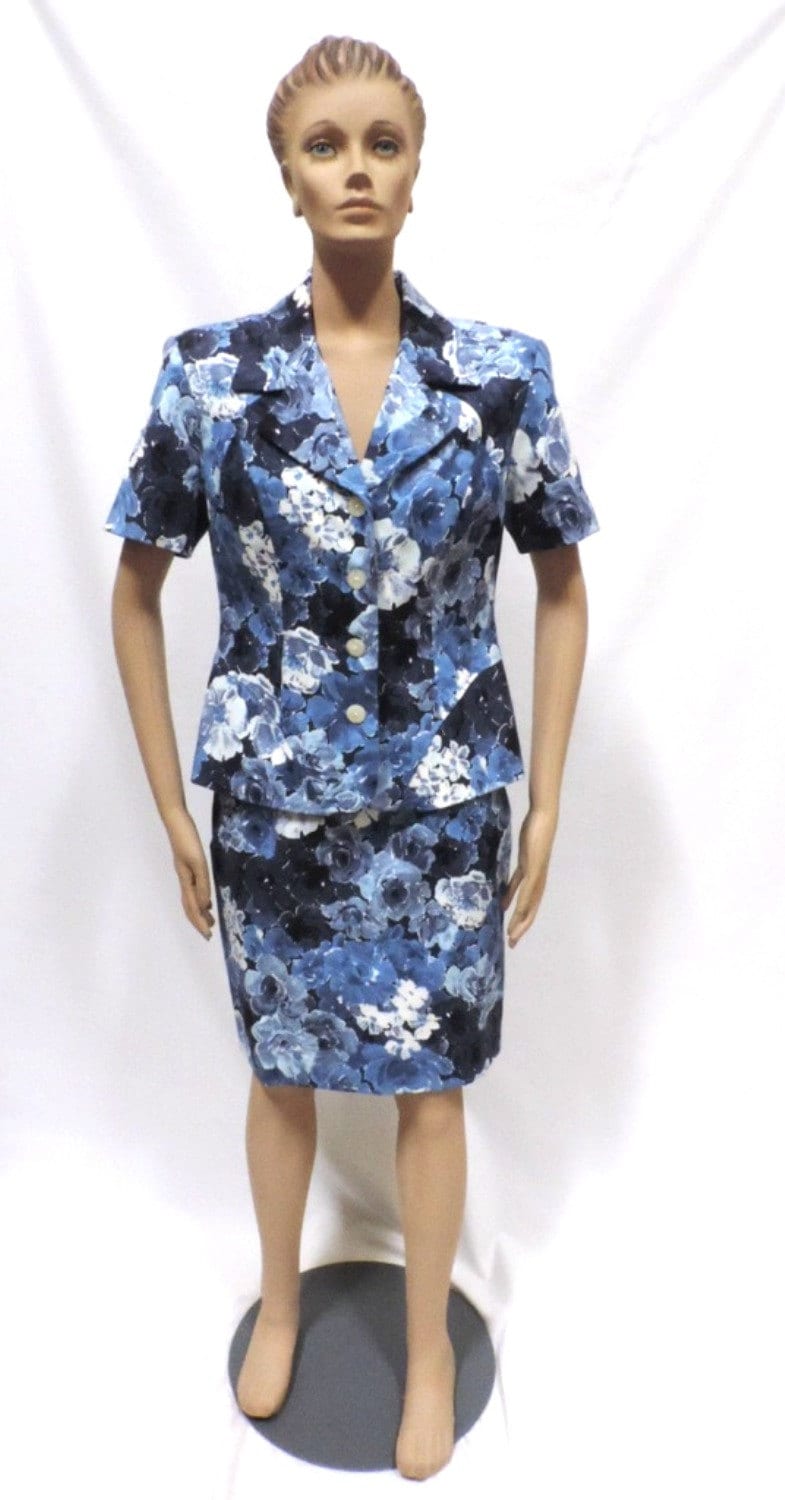 Rockanzug Blau Floral Stretch Kelly Graham Mini von ReoccuringDreams