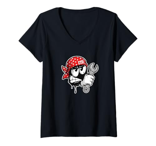 Damen Cooler Auto- und Automechaniker-Look für Reparatur- und Tuning-Fans T-Shirt mit V-Ausschnitt Damen Cooler Auto- und Automechaniker-Look für Reparatur- und Tuning-Fans T-Shirt mit V-Ausschnitt von Repair Service Outfit