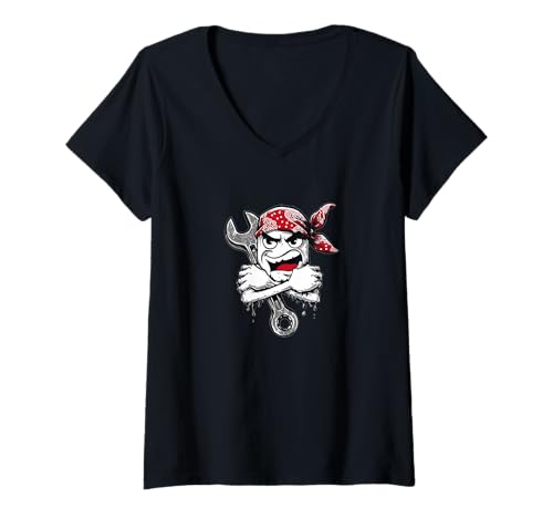 Damen Lustiges Mechaniker-Werkzeug und Auto-Reparatur-Kostüm T-Shirt mit V-Ausschnitt Damen Lustiges Mechaniker-Werkzeug und Auto-Reparatur-Kostüm T-Shirt mit V-Ausschnitt von Repair Service Outfit