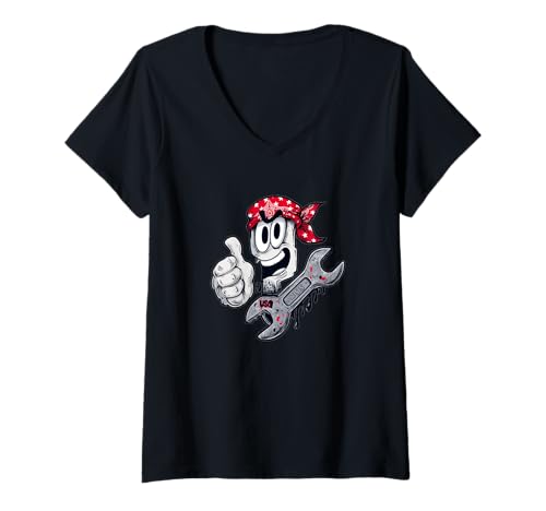Damen Thumb Up Mechaniker Kostüm für Auto- und Tuning-Liebhaber T-Shirt mit V-Ausschnitt Damen Thumb Up Mechaniker Kostüm für Auto- und Tuning-Liebhaber T-Shirt mit V-Ausschnitt von Repair Service Outfit