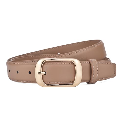 Repaly Gürtel Damen Ledergürtel Khaki Jeansgürtel Verstellbarer Taillengürtel 2,8 cm breit Echtledergürtel für Hosen Kleider Kürzbar Belt L 105cm von Repaly