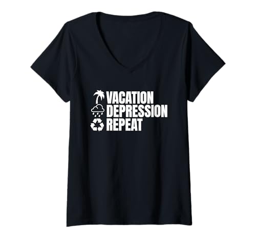 Damen Vacation Depression Repeat Lustiges Retro T-Shirt mit V-Ausschnitt Damen Vacation Depression Repeat Lustiges Retro T-Shirt mit V-Ausschnitt von Repeat Humor Co