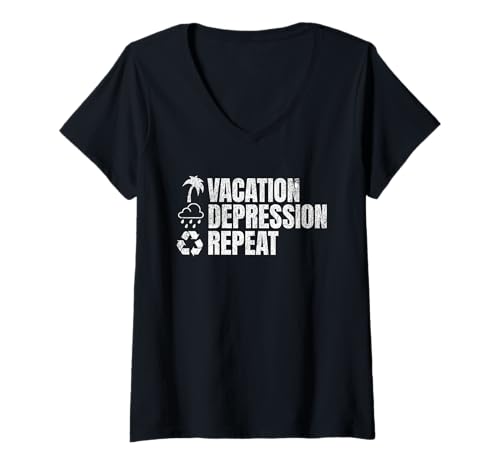Damen Vacation Depression Repeat Lustiges Retro T-Shirt mit V-Ausschnitt Damen Vacation Depression Repeat Lustiges Retro T-Shirt mit V-Ausschnitt von Repeat Humor Co