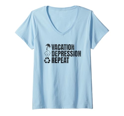 Damen Vacation Depression Repeat Lustiges Retro T-Shirt mit V-Ausschnitt Damen Vacation Depression Repeat Lustiges Retro T-Shirt mit V-Ausschnitt von Repeat Humor Co