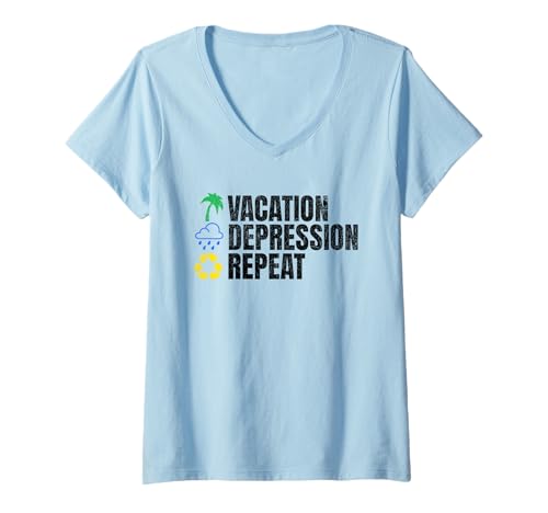 Damen Vacation Depression Repeat Lustiges Retro T-Shirt mit V-Ausschnitt Damen Vacation Depression Repeat Lustiges Retro T-Shirt mit V-Ausschnitt von Repeat Humor Co