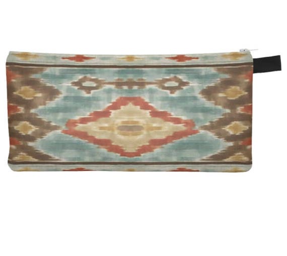 Southwest Ikat Motiv Braun Kosmetik Federmäppchen Boho Reise Makeup Tasche von RepeatPatternCo