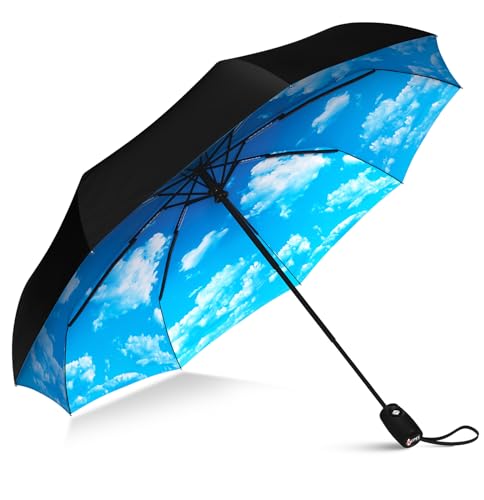 Repel Umbrella Winddichter Reiseschirm für Regen – Einfaches automatisches Öffnen und Schließen, langlebiger und kompakter Regenschirm, stabiler Fiberglasrahmen, wasserdichtes Dach – Rucksack von Repel Umbrella
