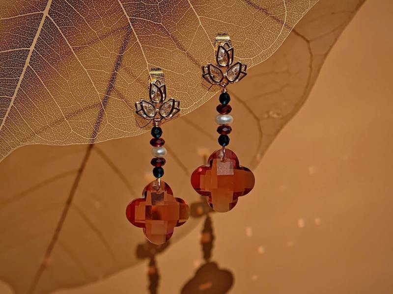 Baroque Blossom Earrings - Zultanite, Garnet, Pearl & Blue Crystal | Vintage Gold Rococo Jewelry Elegant Gift For Her von RepinArt