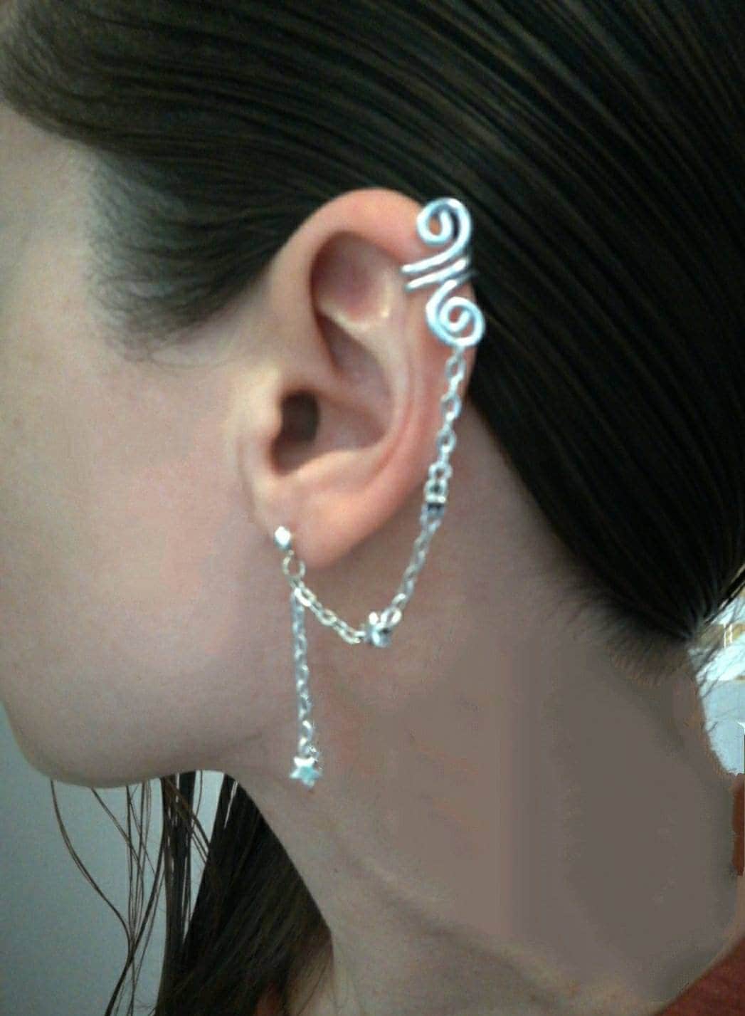 Boho Silberne Stern Ketten Ohrmanschette Handgemachte Fantasy Ohrmanschette von Repior