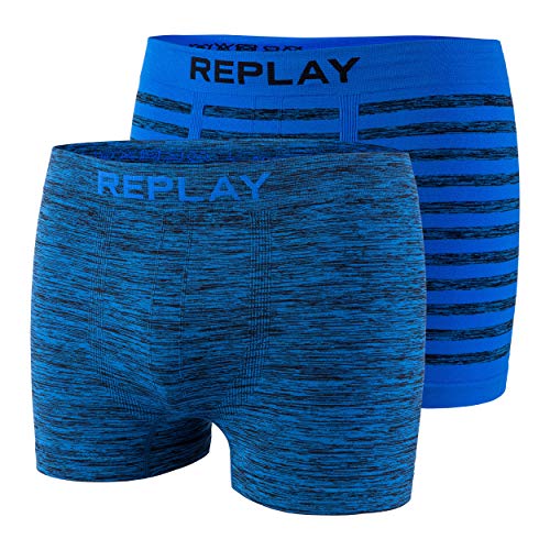 2er Set Boxershorts Herren Replay Unterhose eng anliegend I101012 (Black/Cobalt Blue, S) von Replay