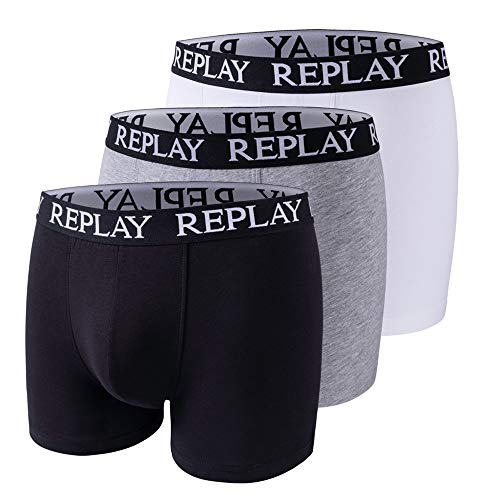 Replay Herren Boxershorts 3er-Set, Black/Grey Melange/White N174 (Mehrfarbig), L von Replay