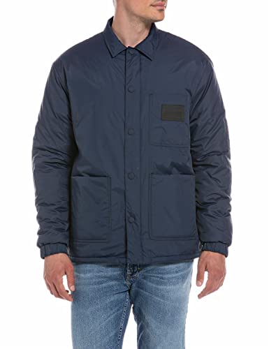 Replay Herren Anorak mit Knopfleiste, Blue 085 (Blau), XL von Replay