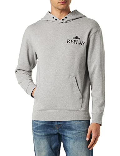 Replay Herren Hoodie mit Kapuze, Melange Grey M08 (Grau), XXL von Replay