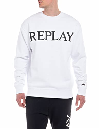 Replay Herren Sweatshirt 100% Baumwolle, Optical White 001 (Weiß), S von Replay