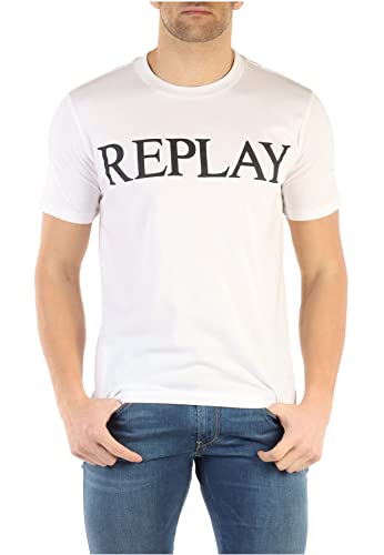 Replay Herren T-Shirt Kurzarm mit Logo Print, Optical White 001 (Weiß), XS von Replay