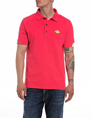 REPLAY Herren Poloshirt Kurzarm Regular-Fit mit Stretch, Cerise 897 (Rosa), L von Replay