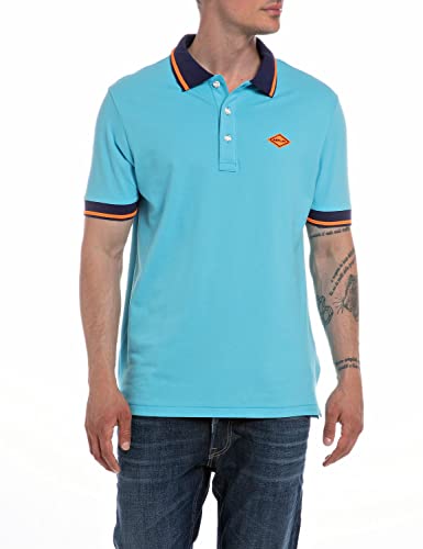 Replay Herren Poloshirt Kurzarm aus Baumwollmix, Sky 595 (Blau), M von Replay