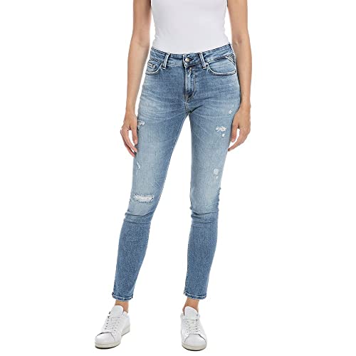 REPLAY Damen Luzien Broken Edge Jeans, 009 MEDIUM Blue, 2730 von Replay