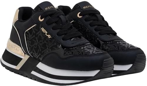 REPLAY Damen MENNET Allover 2 Sneaker, 006 Black Gold, 41 EU von Replay