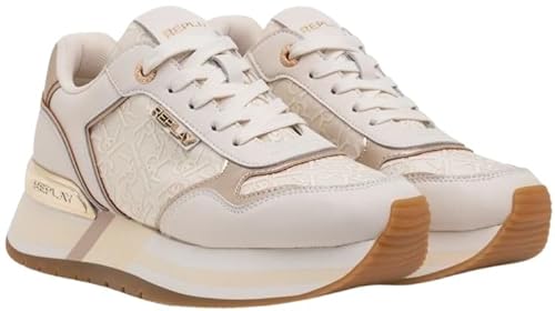 REPLAY Damen MENNET Allover 2 Sneaker, 2256 Off White Platinum, 36 EU von Replay