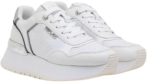 REPLAY Damen MENNET Allover 2 Sneaker, 081 White Silver, 38 EU von Replay