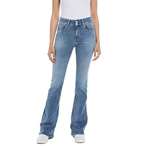 Replay Damen Newluz Flare Jeans, 009 Medium Blue, 25W / 34L von Replay