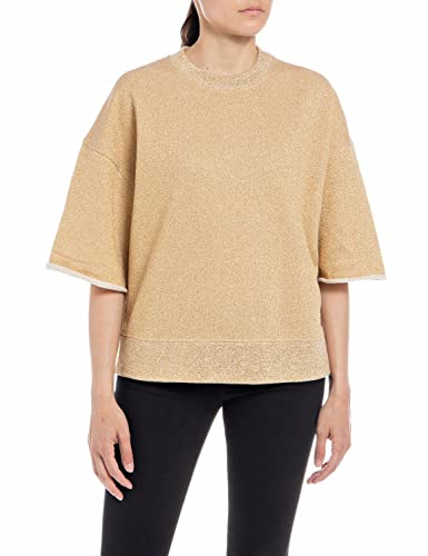 REPLAY Damen W3051 Sweatshirt, 300 Gold Lurex, XS von Replay