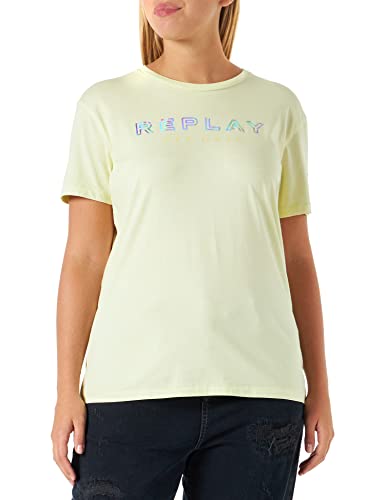 REPLAY Damen W3318 T-Shirt, 712 Yellow Citron, M von Replay