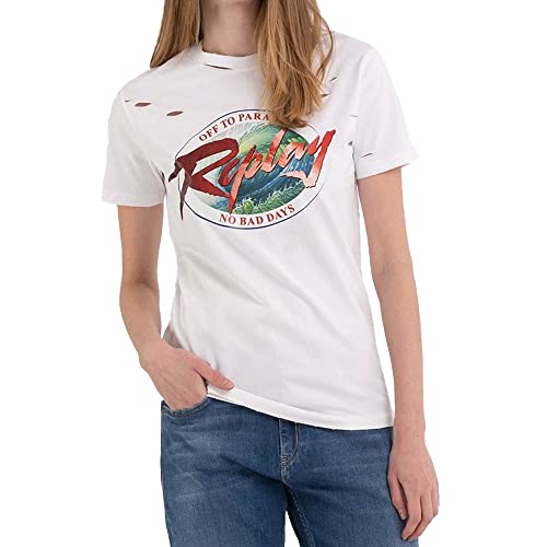 REPLAY Damen W3566E T-Shirt, 001 White, XS von Replay