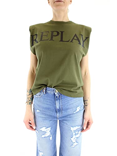 REPLAY Damen W3568G T-Shirt, 238 Army Green, L von Replay