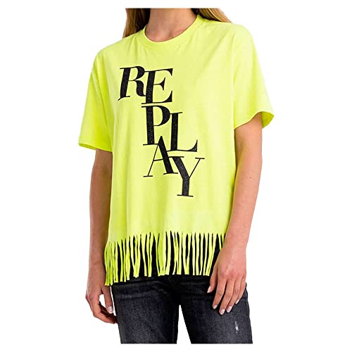 REPLAY Damen W3623 T-Shirt, 343 Fluo Yellow, XS von Replay