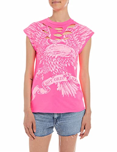 REPLAY Damen W3624M T-Shirt, 817 PINK Fluo, S von Replay