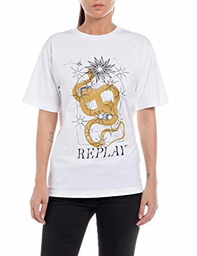 REPLAY Damen W3698C T-Shirt, 001 White, XXS von Replay