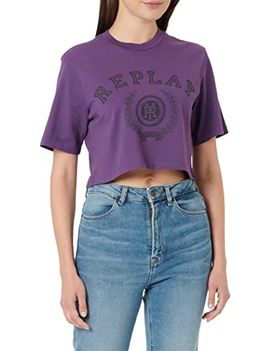 REPLAY Damen W3730 T-Shirt, 075 Purple, S von Replay