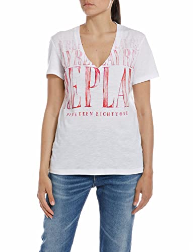 REPLAY Damen W3783 T-Shirt, 001 White, XXS von Replay