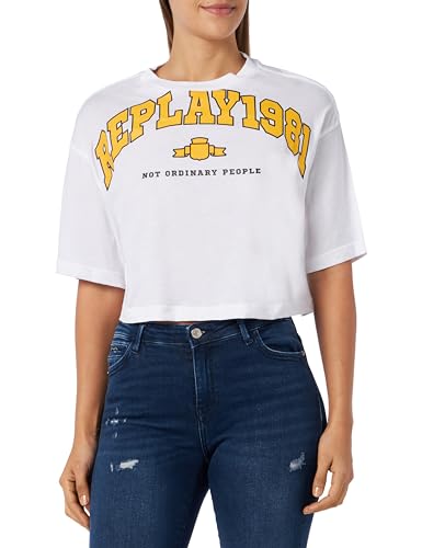 REPLAY Damen W3798 T-Shirt, 001 White, XS REPLAY Damen W3798 T-Shirt, 001 White, XS von Replay
