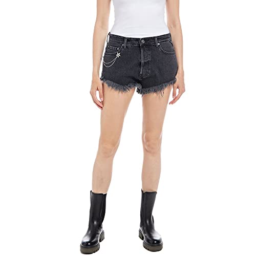 REPLAY Damen WB425C Jeans-Shorts, 097 Dark Grey, 23 von Replay