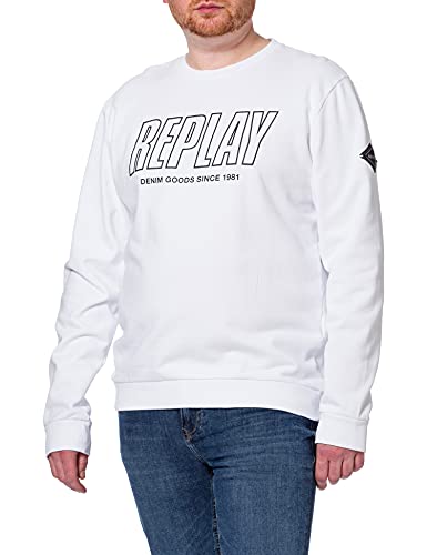 REPLAY Herren M3320 .000.21842 Sweatshirt, Weiß (001 White), L von Replay