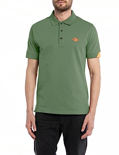 REPLAY Herren Poloshirt Kurzarm Regular-Fit mit Stretch, Army Green 837 (Grün), L von Replay