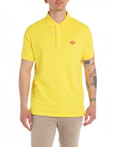 REPLAY Herren Poloshirt Kurzarm Regular-Fit mit Stretch, Sun Yellow 447 (Gelb), XL von Replay