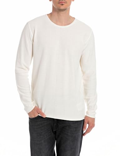 Replay Herren Strickpullover mit Rundhals-Ausschnitt, Ice 205 (Weiß), S von Replay