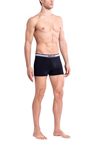 REPLAY I101013-001-N113 Boxershorts, mit Logo (2 Stück) Boxer Herren Black/Grey Melange Größe M von Replay