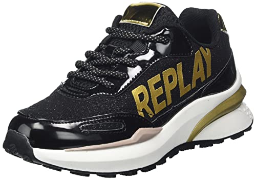 REPLAY Jungen Mädchen Athena JR Sneaker, 006BLACK Gold, 33 EU von Replay