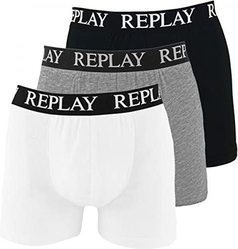 Replay Boxer Style 01/C Basic Cuff Logo 3pcs Box N174 Black/Grey/Melange/White L von Replay