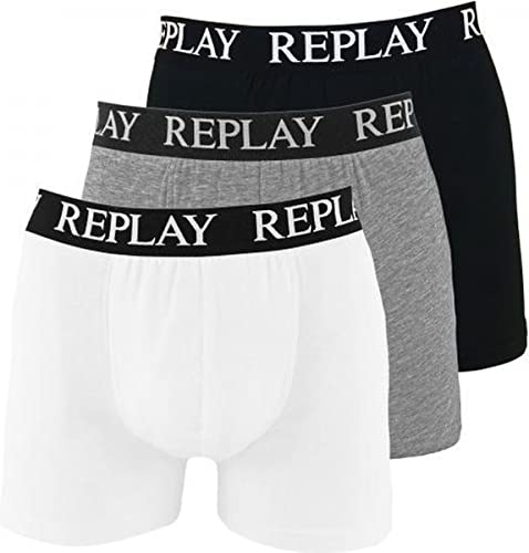 Replay Boxer Style 01/C Basic Cuff Logo 3pcs Box N174 Black/Grey/Melange/White M von Replay