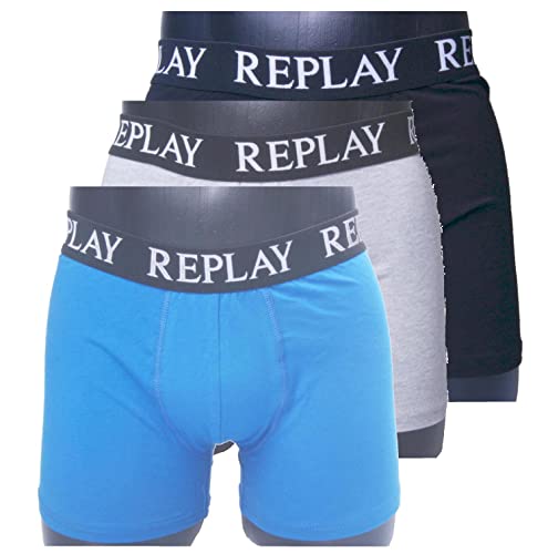 Replay Boxer Style 01/C Basic Cuff Logo 3pcs Box N175 Black/Grey/Melange/Turqoise S von Replay