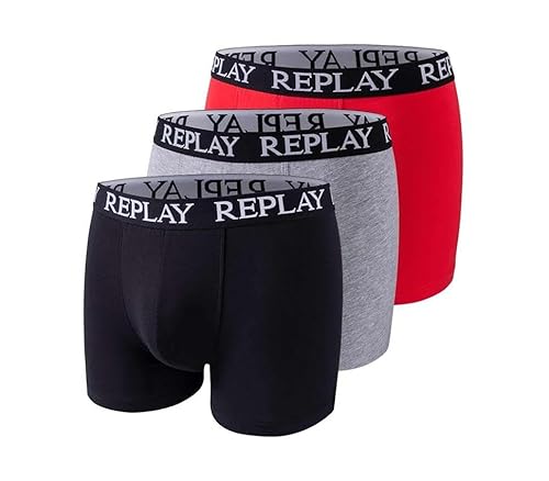 Replay Boxer Style 01/C Basic Cuff Logo 3pcs Box N176 Black/Grey/Melange/Red L von Replay
