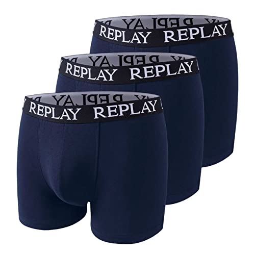 Replay Boxer Style 01/C Basic Cuff Logo 3pcs Box N188 Blue Marine S von Replay